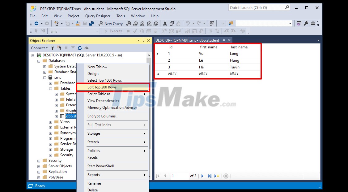 การทำงานพื้นฐานกับฐานข้อมูลใน Microsoft SQL Server 