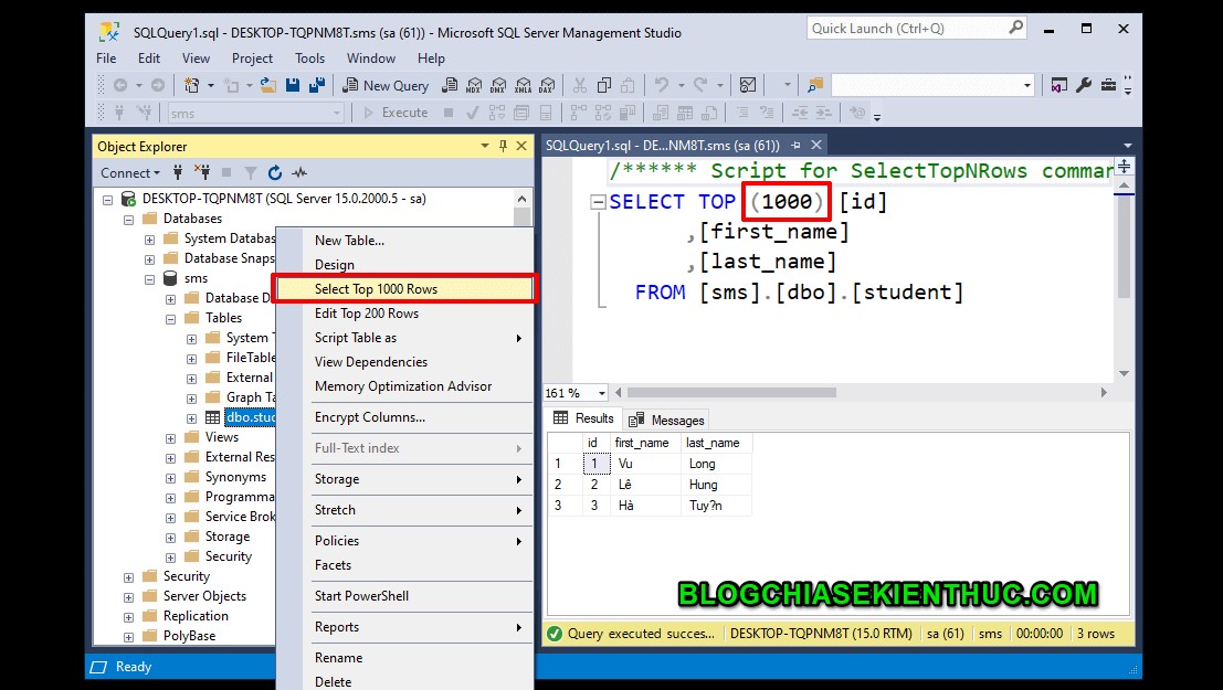 การทำงานพื้นฐานกับฐานข้อมูลใน Microsoft SQL Server 