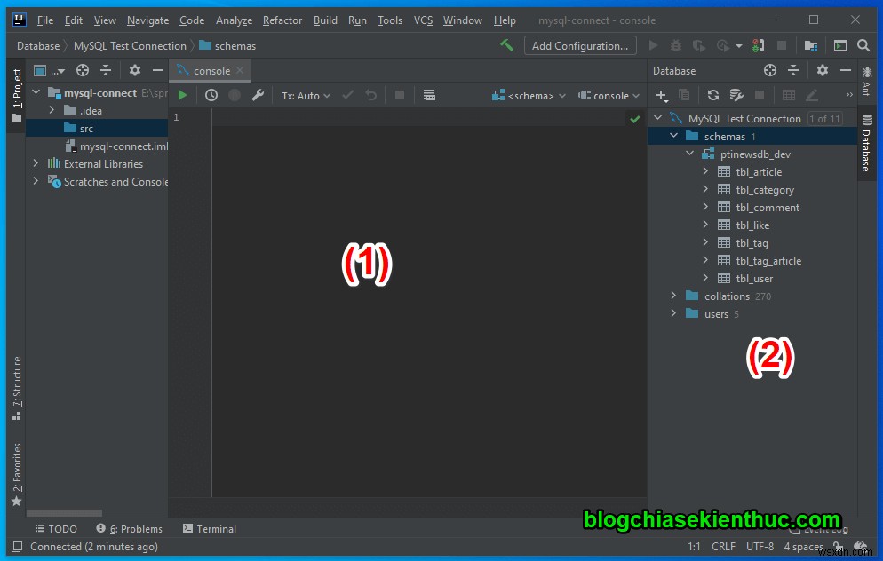 คำแนะนำเกี่ยวกับวิธีการเชื่อมต่อกับเซิร์ฟเวอร์ MySQL ใน IntelliJ 