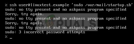 แก้ไข:sudo:ไม่มี tty ปัจจุบันและไม่มีโปรแกรม askpass ที่ระบุ 