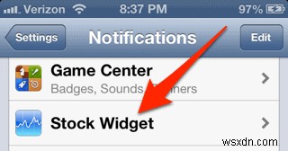 วิธีลบหุ้นออกจากหน้าต่างการแจ้งเตือนของ iPhone/iPad