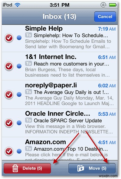 วิธีลบอีเมลหลายฉบับพร้อมกันบน iPhone, iPad หรือ iPod Touch ของคุณ 