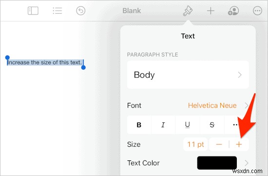วิธีเพิ่มขนาดตัวอักษรในหน้าสำหรับ iPad 