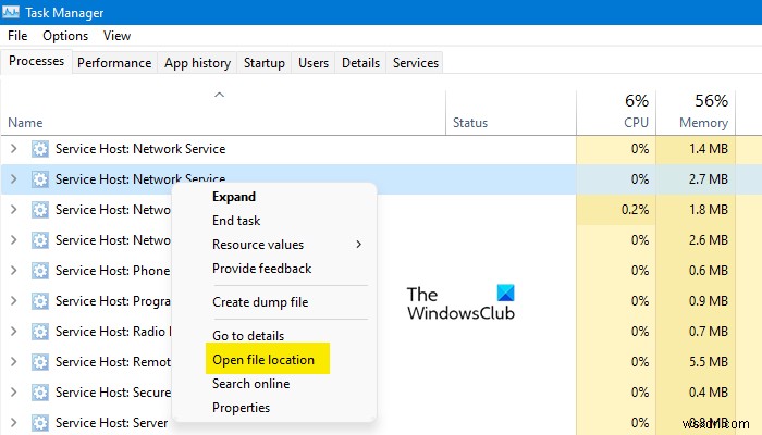 Service Host Network Service การใช้งานเครือข่ายสูงใน Windows 11/10 