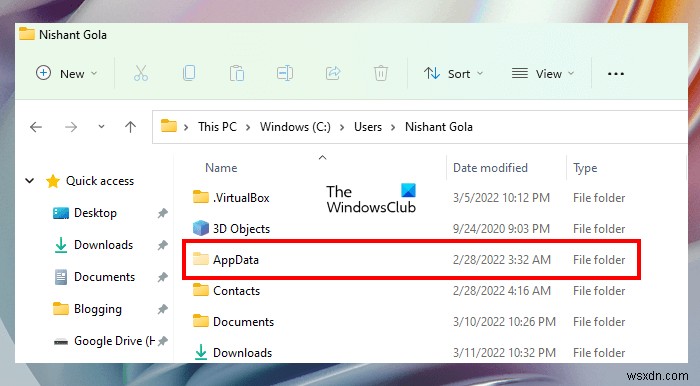 ไม่พบหรือเปิดโฟลเดอร์ AppData ใน Windows 11/10 