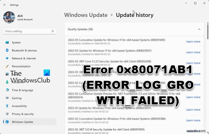 แก้ไขข้อผิดพลาด 0x80071AB1 (ERROR_LOG_GROWTH_FAILED) ใน Windows 11/10 