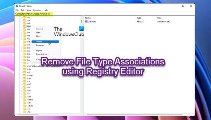 วิธีลบ File Type Associations โดยใช้ Registry Editor ใน Windows 11/10 