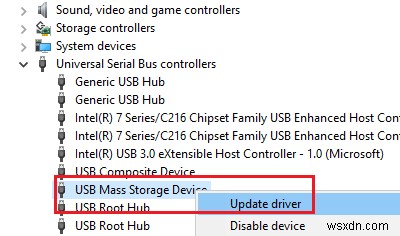 ไดรเวอร์ USB Mass Storage Device ไม่แสดงหรือทำงาน 