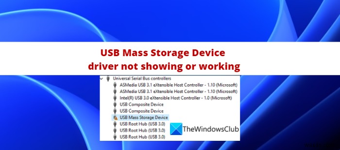 ไดรเวอร์ USB Mass Storage Device ไม่แสดงหรือทำงาน 
