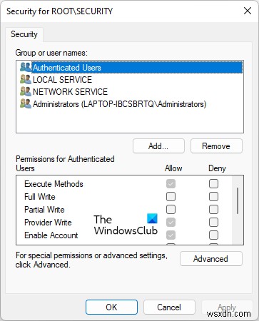 การรีเซ็ตที่เก็บ WMI ล้มเหลว ข้อผิดพลาด 0x80070005, 0x8007041B, 0x80041003 