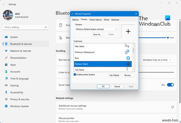 วิธีรับ Crosshair Cursor หรือ Pointer สำหรับ Windows 11/10 