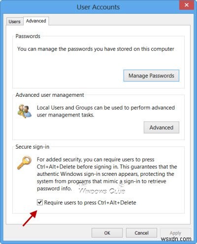 วิธีเปิดหรือปิดใช้งาน CTRL+ALT+DEL Secure Logon ใน Windows 11/10 