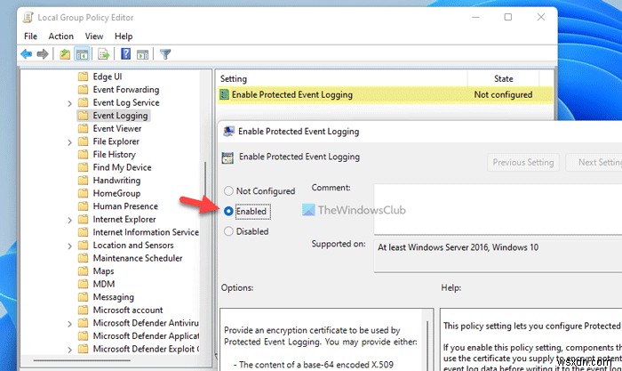 วิธีเปิดหรือปิดใช้งาน Protected Event Logging ใน Windows 11/10 