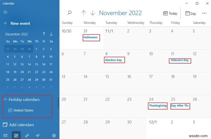วิธีเพิ่มวันหยุดประจำชาติลงในแอพปฏิทินใน Windows 11/10 