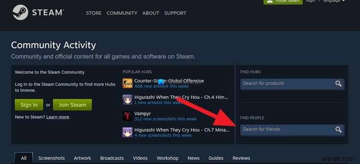 วิธีค้นหาผู้ใช้บน Steam 