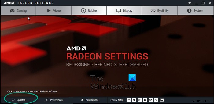 การตั้งค่า Radeon และเวอร์ชันไดรเวอร์ไม่ตรงกัน 