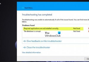 ติดตั้งแอปพลิเคชันที่จำเป็นไม่ถูกต้อง – Windows Start Menu 