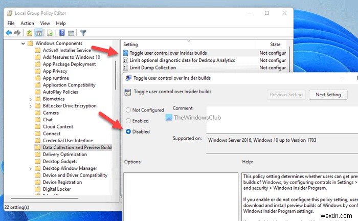 วิธีป้องกันไม่ให้ผู้ใช้สร้าง Insider Preview ใน Windows 11/10 
