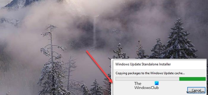 Windows Update ติดอยู่ที่การคัดลอกแพ็คเกจไปยังแคช Windows Update 
