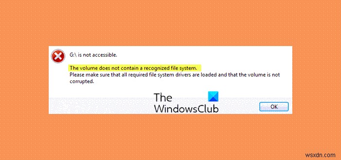 โวลุ่มไม่มีข้อความระบบไฟล์ที่รู้จักใน Windows 11/10 
