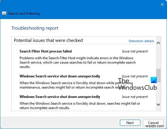 ตัวแก้ไขปัญหาการค้นหาและจัดทำดัชนี:แก้ไขและซ่อมแซมการค้นหาที่เสียหายใน Windows 11/10 ได้อย่างง่ายดาย 