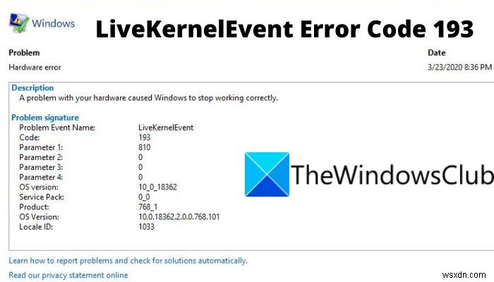 แก้ไข LiveKernelEvent Error Code 193 บนคอมพิวเตอร์ Windows 
