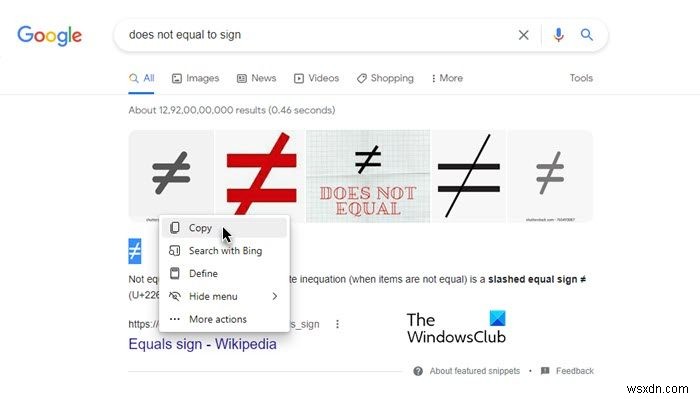 วิธีพิมพ์ Not equal sign บนคีย์บอร์ดใน Windows 11/10 