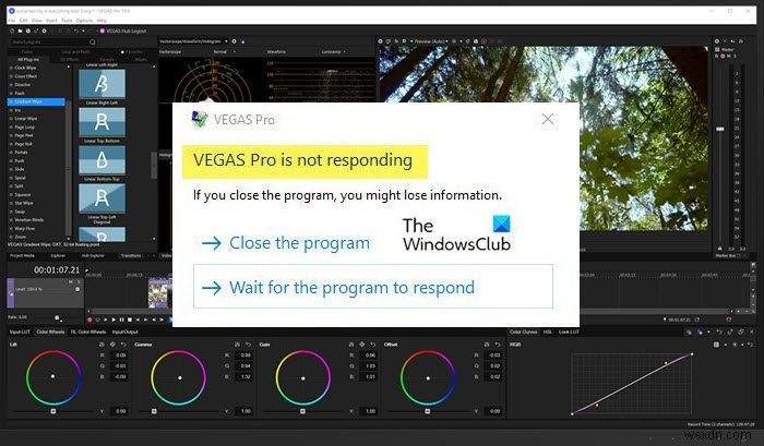 Sony Vegas หยุดทำงานหรือไม่ตอบสนองใน Windows 11/10 