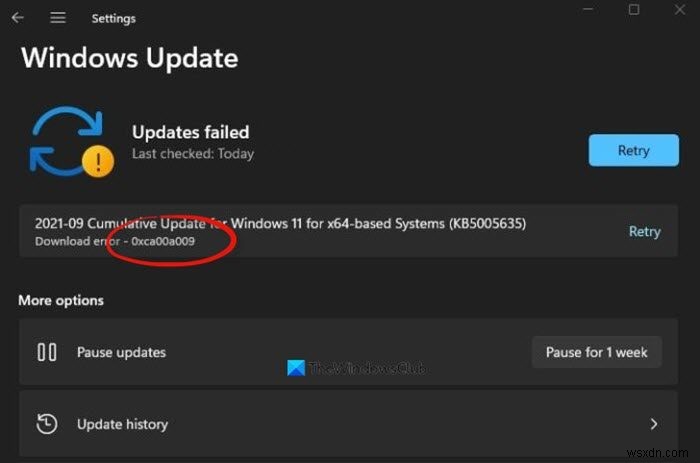 แก้ไขข้อผิดพลาด Windows Update 0xCA00A009 บน Windows 11 