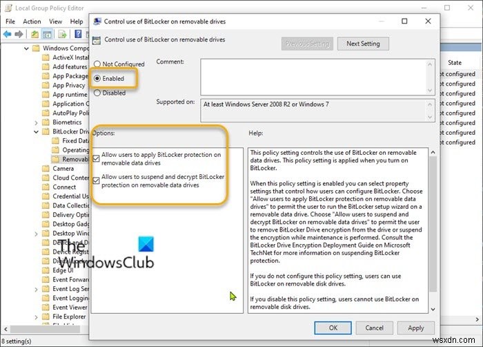 วิธีเปิดหรือปิดการใช้ BitLocker บนไดรฟ์ข้อมูลที่ถอดออกได้ใน Windows 10 