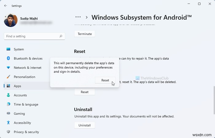 วิธีรีเซ็ตระบบย่อย Windows สำหรับ Android (WSA) บน Windows 11 