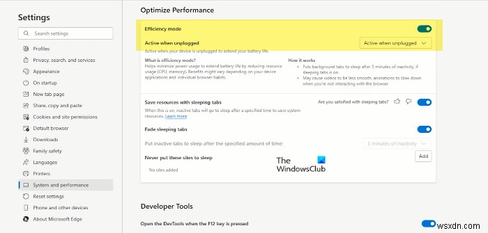 วิธีปิดใช้งานหรือเปิดใช้งานโหมดประสิทธิภาพใน Microsoft Edge 