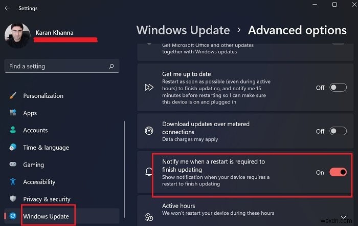 วิธีปิดใช้งานหรือเปิดใช้งานการแจ้งเตือนการรีสตาร์ทการอัปเดตใน Windows 11 