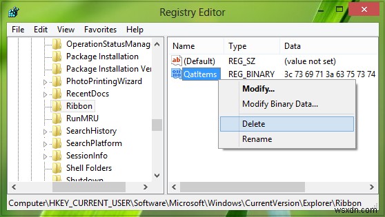 รีเซ็ตแถบเครื่องมือการเข้าถึงด่วนของ File Explorer โดยใช้ Registry ใน Windows 11/10 