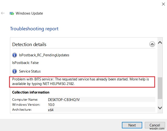 แก้ไขปัญหา NET HELPMSG 2182 กับ BITS Service ใน Windows 11/10 