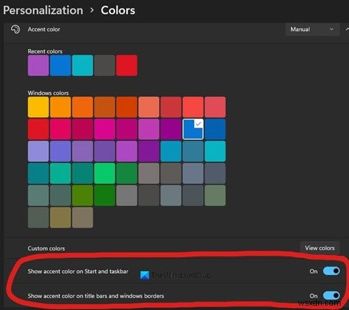 วิธีเปิดหรือปิด Accent Color สำหรับ Start Menu และ Taskbar ใน Windows 11 