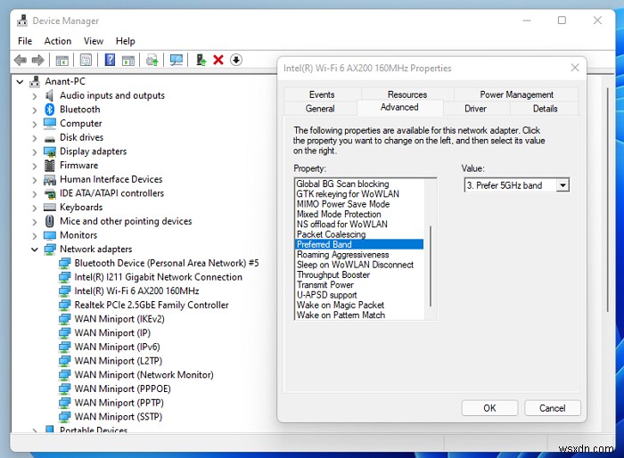 วิธีบังคับให้ WiFi เชื่อมต่อเกิน 5GHz ใน Windows 11/10 