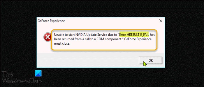 แก้ไขข้อผิดพลาด NVIDIA GeForce Experience HRESULT E_FAIL บน Windows PC 