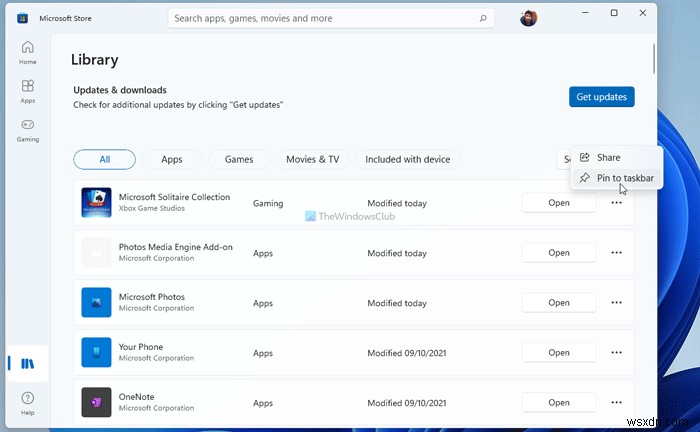 วิธีปักหมุดแอปหรือเกมไปยังแถบงานโดยใช้ Microsoft Store ใน Windows 11