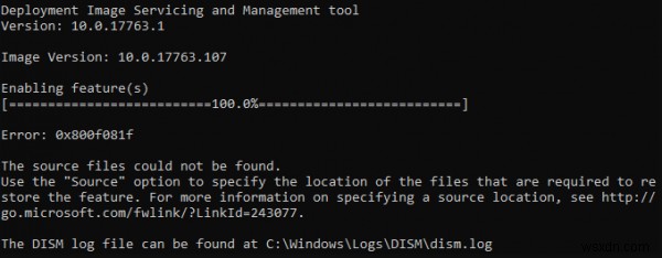 ข้อผิดพลาด 0x800F081F ขณะติดตั้ง .NET Framework บน Windows 11/10 