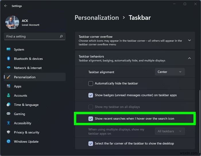 วิธีปิดการใช้งานประวัติไอคอนการค้นหาล่าสุดใน Windows 11 Taskbar 