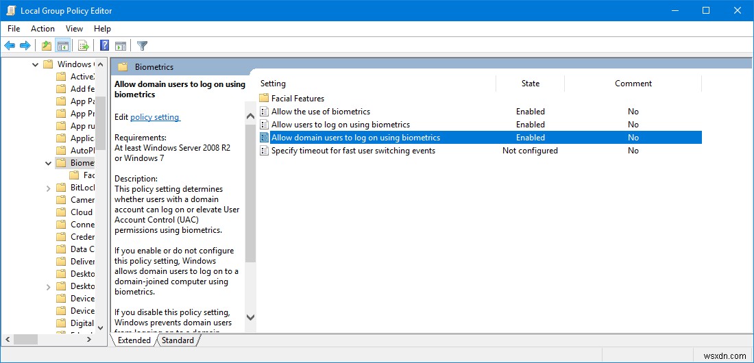 ปิดใช้งานหรือเปิดใช้งานการลงชื่อเข้าใช้ไบโอเมตริกซ์บน Windows ที่เข้าร่วมโดเมน 