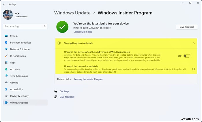 วิธีเปลี่ยนจาก Insider Preview เป็น Stable Build ของ Windows 11 