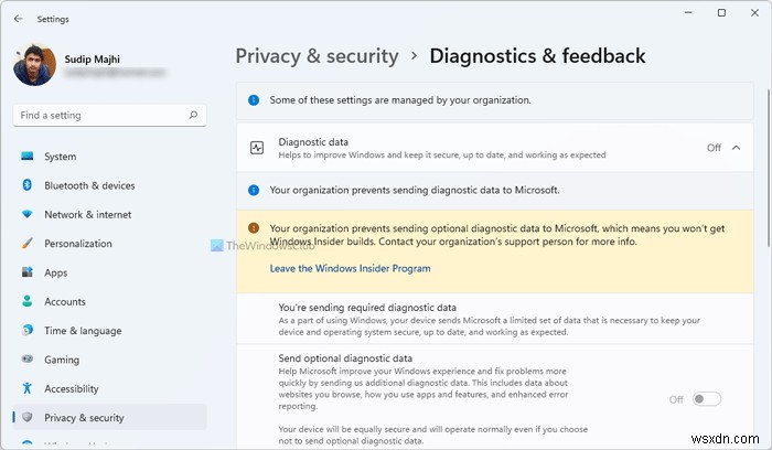 องค์กรของคุณป้องกันการส่งข้อมูลการวินิจฉัยเพิ่มเติมไปยัง Microsoft 