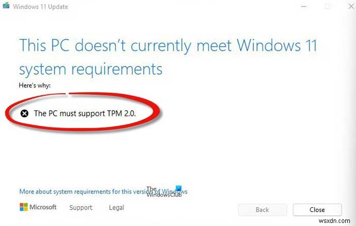 พีซีต้องรองรับข้อผิดพลาด TPM 2.0 ขณะติดตั้ง Windows 11 