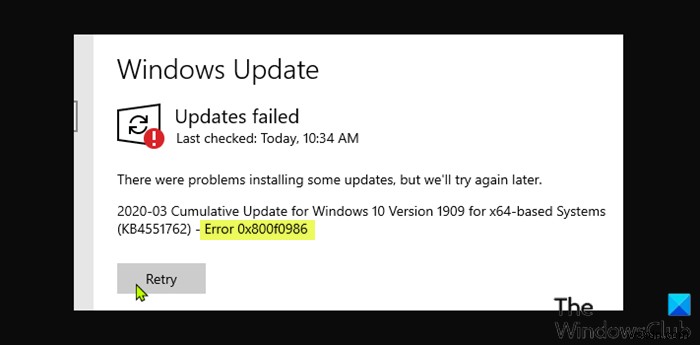 แก้ไขข้อผิดพลาด Windows Update 0x800f0986 บน Windows 11/10 
