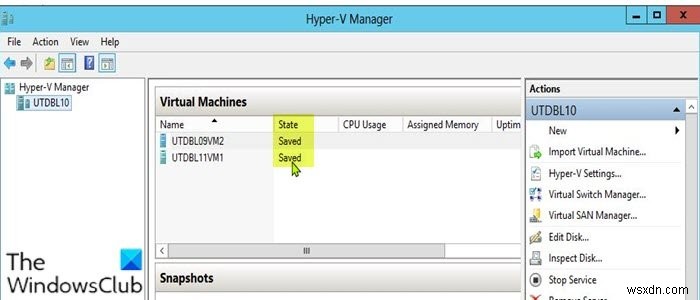 แก้ไข Hyper-V Virtual Machine ที่ติดอยู่ในสถานะที่บันทึกไว้ 