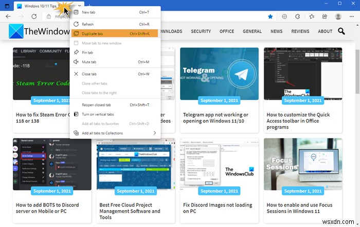 วิธีทำซ้ำแท็บในเบราว์เซอร์ Microsoft Edge 