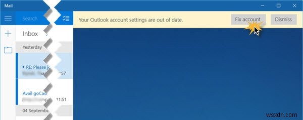 การตั้งค่าบัญชี Outlook ของคุณล้าสมัยในแอปจดหมายหรือปฏิทิน 