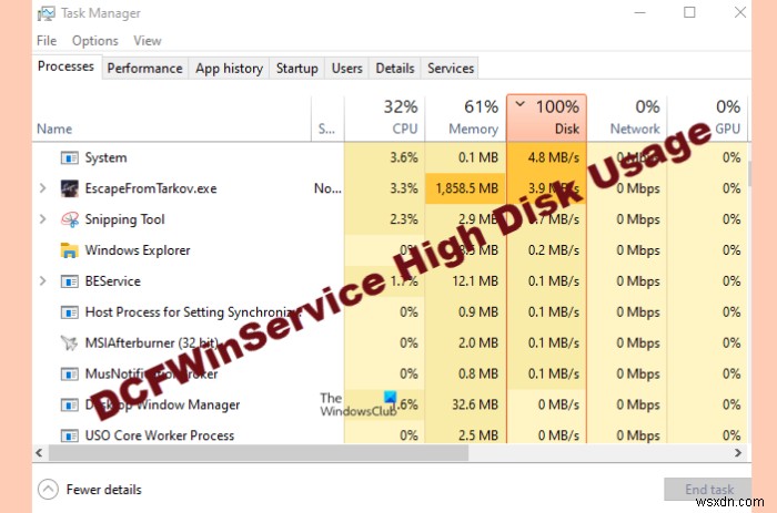 แก้ไขการใช้งานดิสก์สูง DCFWinService บน Windows 11/10 